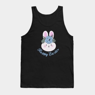 Happy easter cute easter bunny wearing a blue flower crown Tank Top